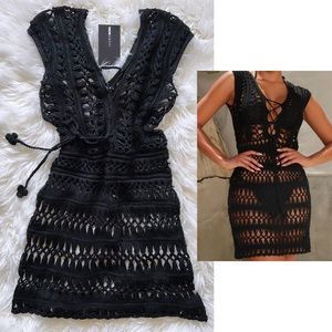 Fashion Nova Sunset Lovers Crochet Cover Up Dress - Black